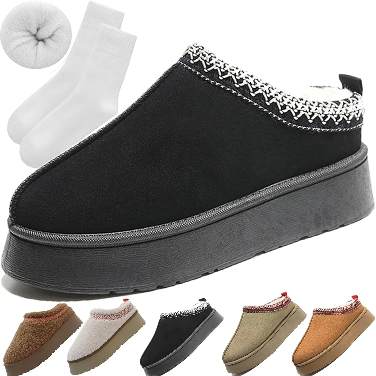 Platform Slippers for Women Slippers, Nonslip Clogs for Women 2024,Anti-Slip Mini Boots Fur Fleece Lined Sneakers Short Ankle Boot Comfy House Slippers with socks