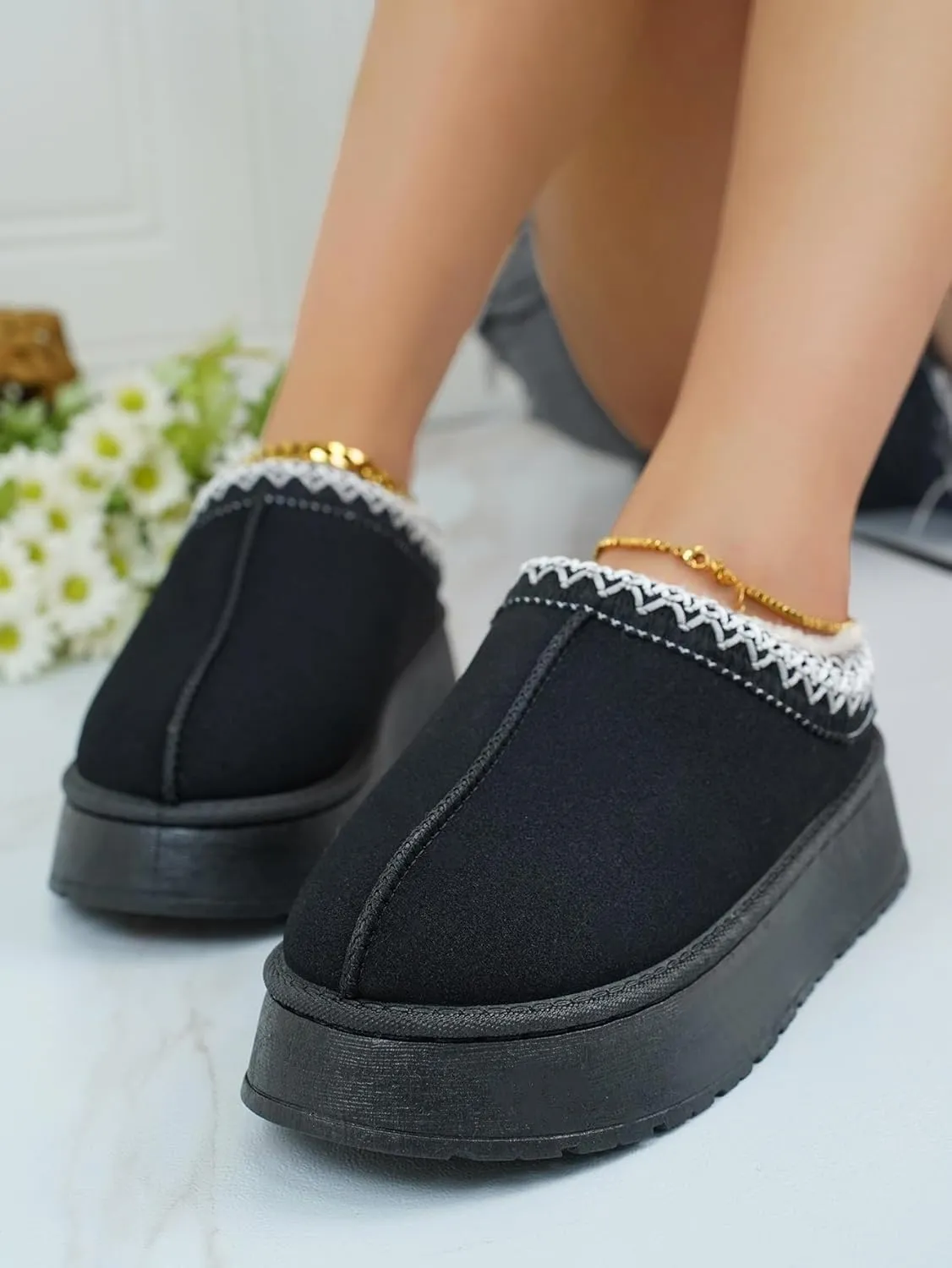 Platform Slippers for Women Slippers, Nonslip Clogs for Women 2024,Anti-Slip Mini Boots Fur Fleece Lined Sneakers Short Ankle Boot Comfy House Slippers with socks
